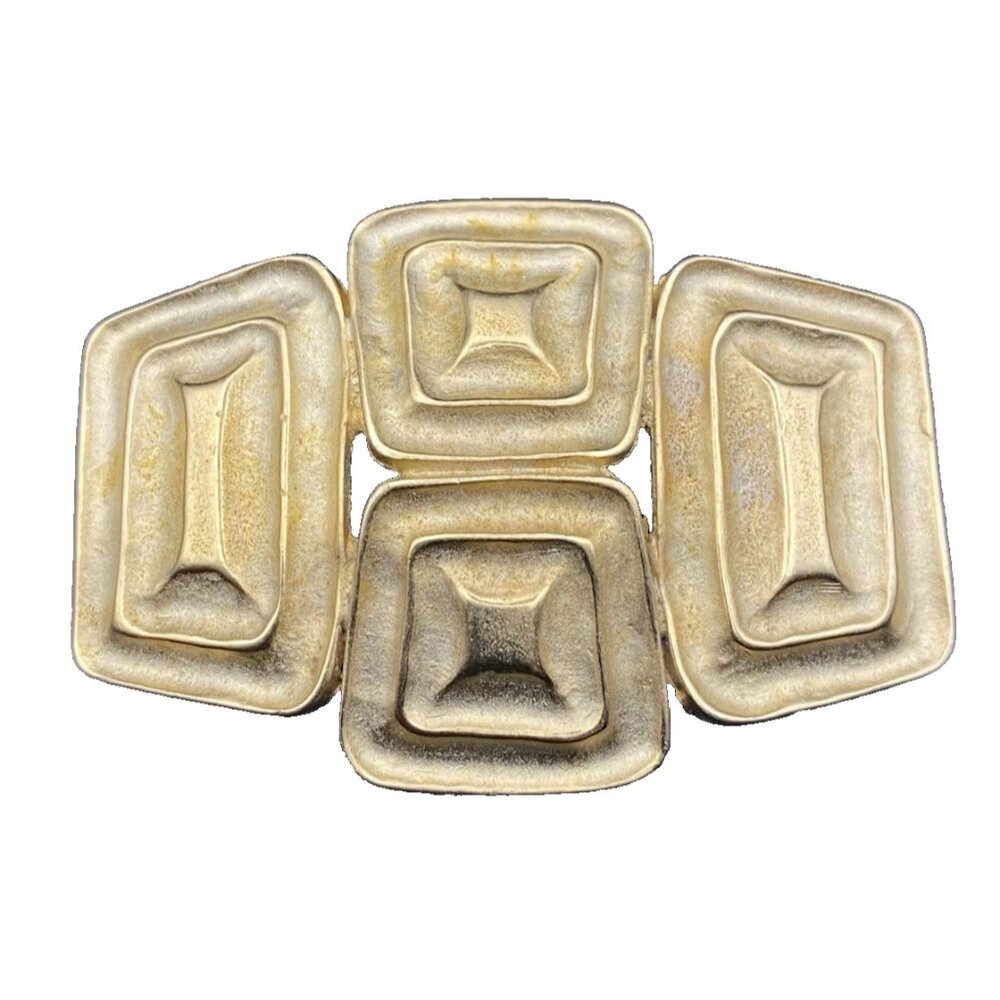 Designer Inspired Modernist Brooch Pin Matte Gold Tone Geometric Unisex Unsigned - Picture 1 of 6